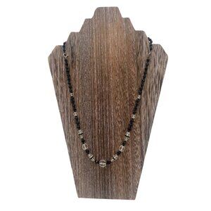 Art Deco 1920's Black&Clear Beaded Antique Necklace Faceted Glass Beads 18" READ